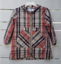ZARA Kids Windbreaker Jacket Size 9 CM 134 Plaid Hooded Coat w/ Full Zip Pockets