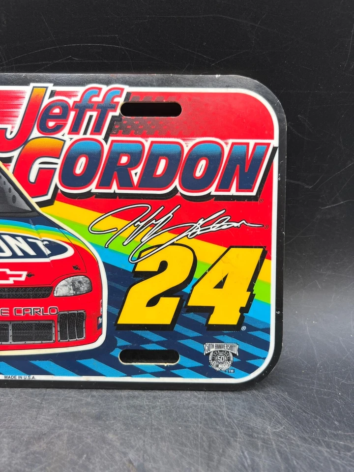 Vintage Nascar Racing Tag License Plate Jeff Gordon 24 Du Pont 1998 Plastic Sign - Image 2 of 4
