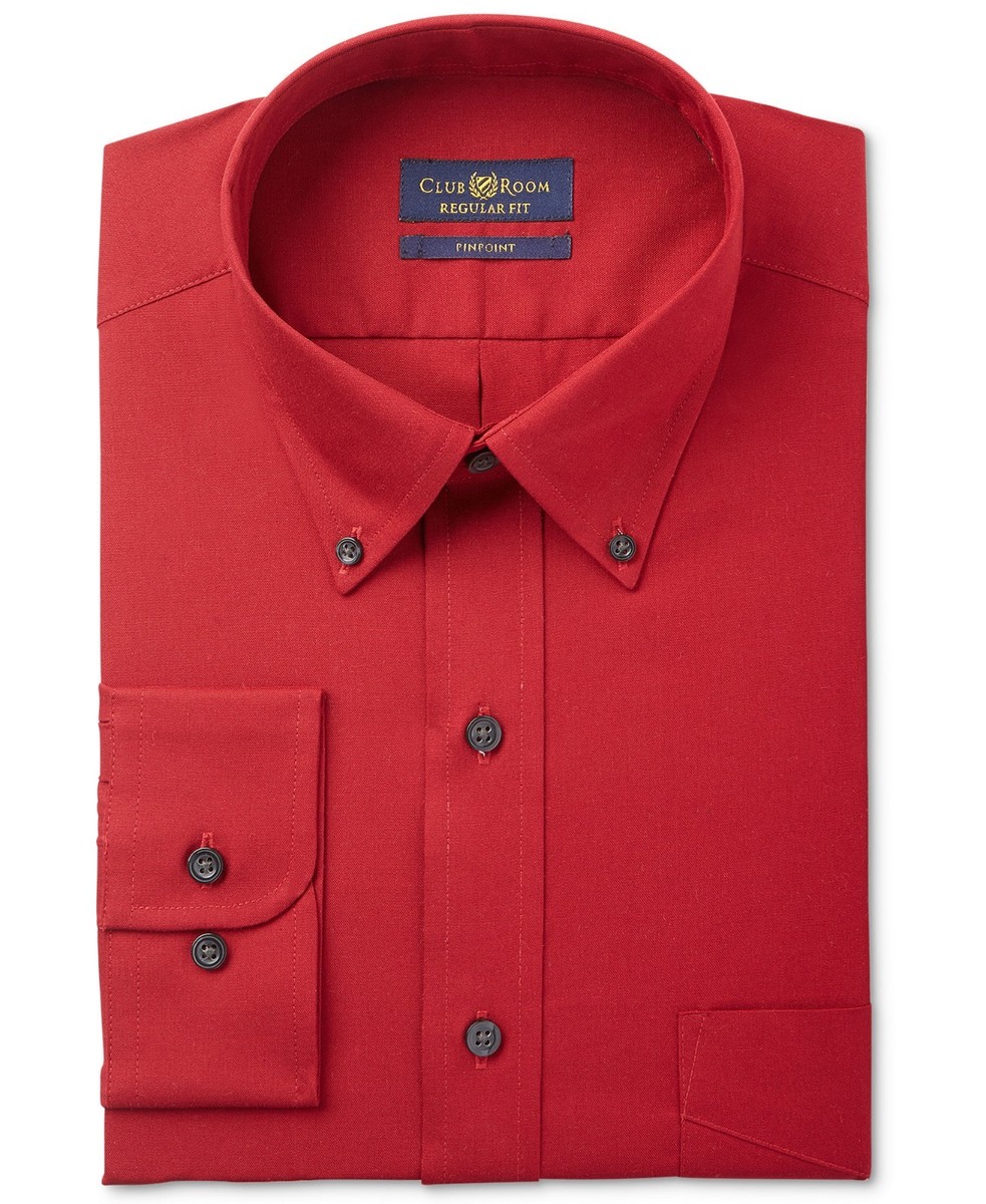 $95 Club Room Men Regular-Fit Red Long-Sleeve Button-Down Dress Shirt 15  32/33 M