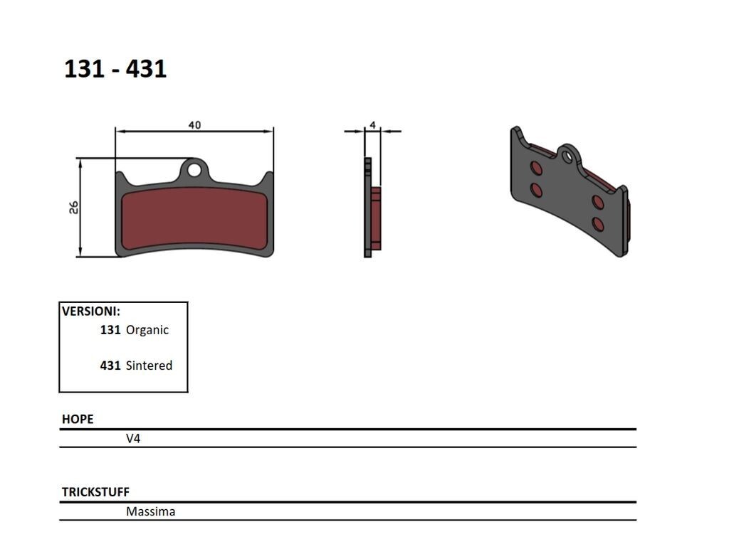 Plaquettes de frein Hope V4 avec freinage silencieux et endurance thermique