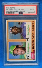 1981 TOPPS # 4 STOLEN BASE LEADERS PSA 8 NM-MT # 96588871 with Rickey Henderson