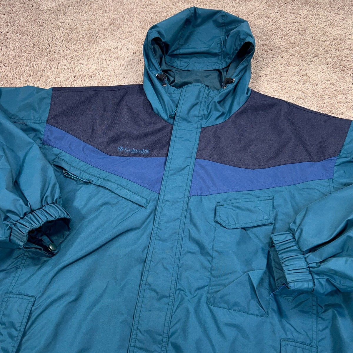 Vintage Columbia Jacket Mens XL Blue Hooded Rain Coat Hiking Vintage Columbia Jacket Mens XL Blue Hooded Rain Coat Hiking