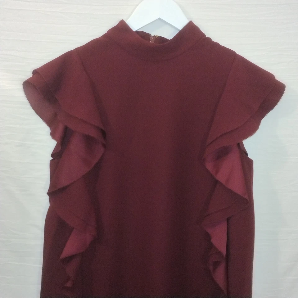 Kate Spade Crepe Flutter Sleeveless Shift Dress Magic Midnight Wine Red Sz 6 - Image 4 of 4