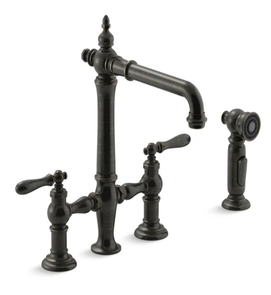 KOHLER 76519-4-2BZ Artifacts Bridge Kitchen Sink Faucet w/ Sidespray Oil Rubbed 