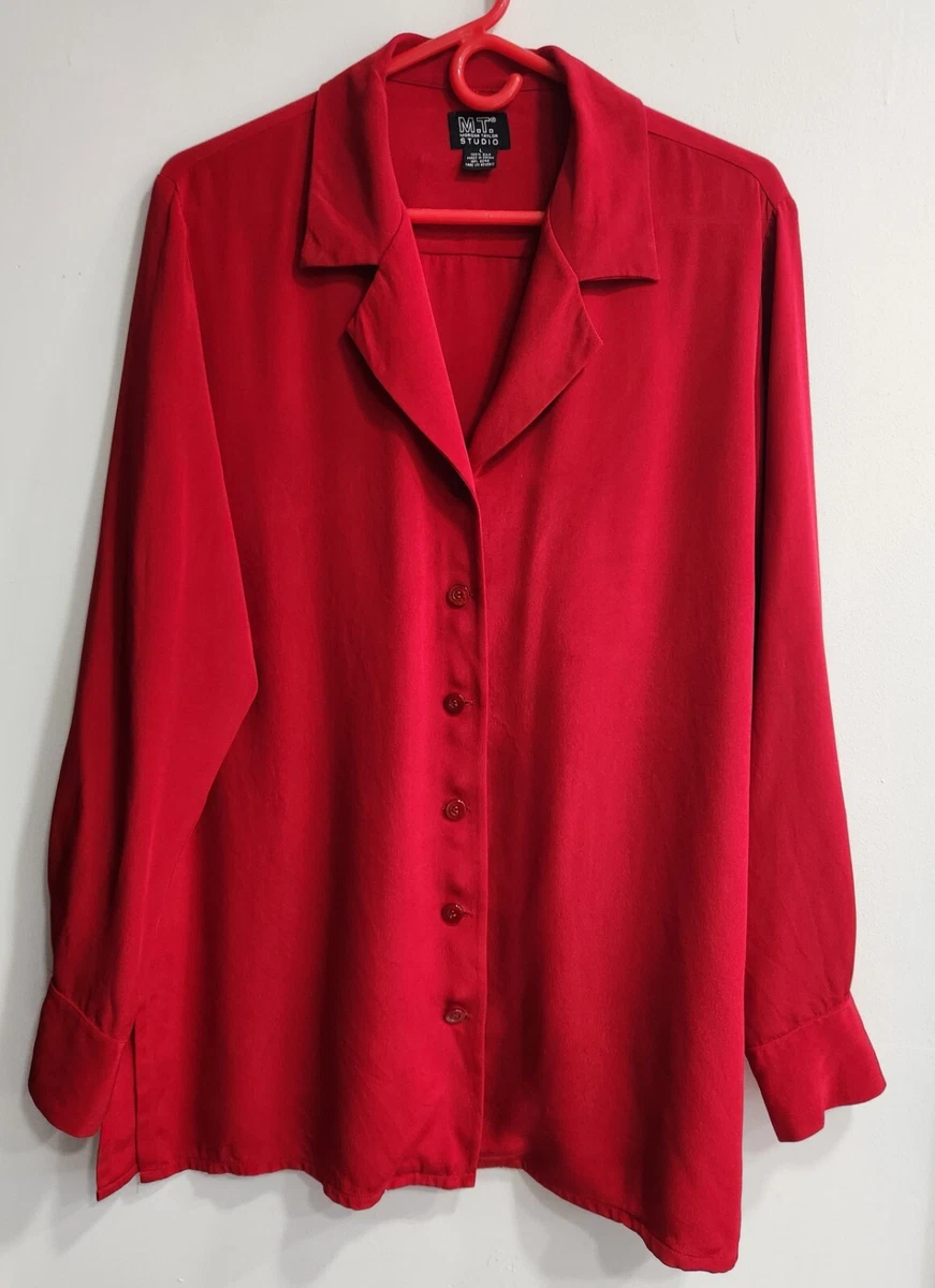 M.T.Morgan Taylor Studio Blouse Silk Size L Red eBay