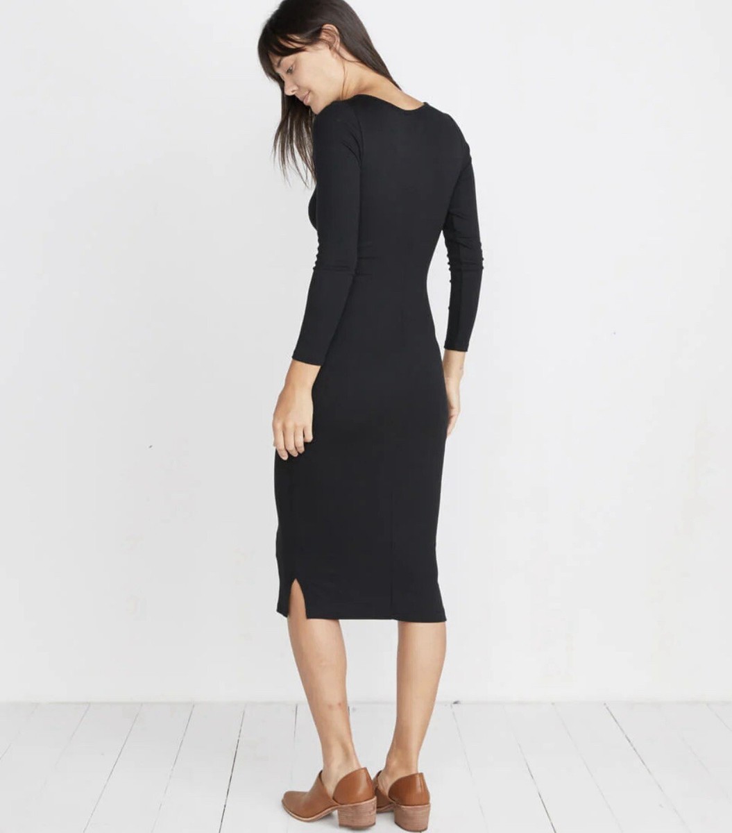 marine layer black dress Marine Layer Lexi Rib Long-Sleeve Midi Dress