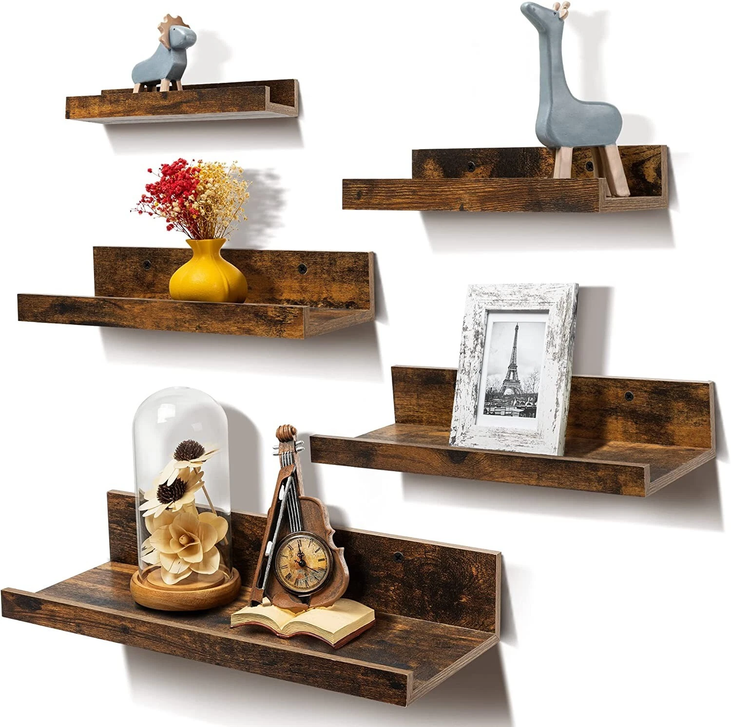 Upsimples Home Floating Wall Shelves Set of 5, Brown