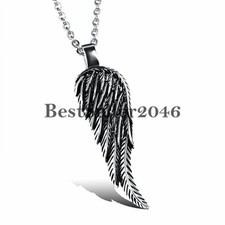 Vintage Stainless Steel Angel Wing Feather Pendant Necklace Men's Women's Gift