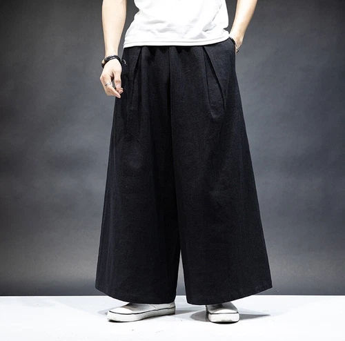 Womens Mens Japanese Wide Leg Pants Extra Baggy Cotton Linen Meditation Trousers - Picture 6 of 26