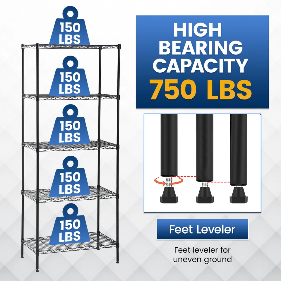 Estantería de alambre de 14" D×24" W×60" H estantería comercial de metal con capa de 5 niveles Foto 3 de 4