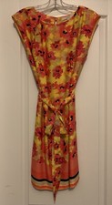 Ann Taylor Loft Coral Yellow Black Watercolor Spring/Summer Women’s Dress Size 6
