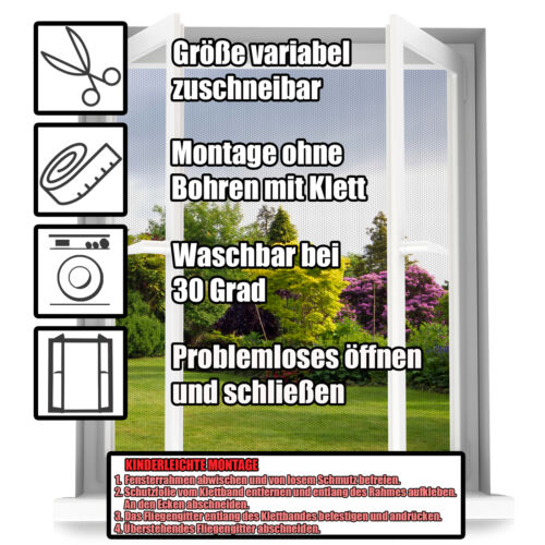4x Fliegengitter Insektenschutz für Fenster bis 130x150cm effektiver ohne Bohren - Bild 4 von 7
