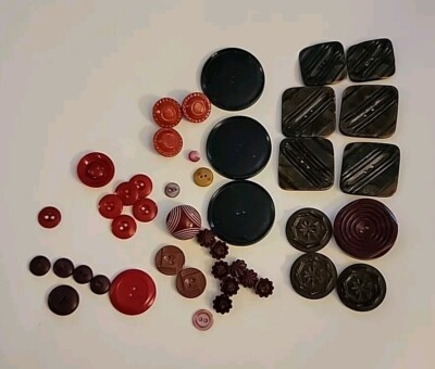VTG CHERRY BROWN BLACK BAKELITE? BUTTONS CELLULOID? PLASTIC UNTESTED 44 TOTAL 