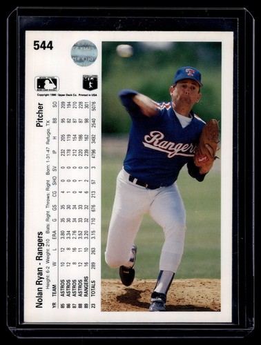 1990 Upper Deck Nolan Ryan #544 Texas Rangers - Picture 2 of 2