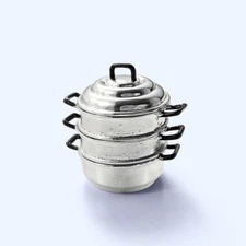 1:12 Scale Dollhouse Miniature 3 Layers Steamer Pot Kitchen Cookware Accessories