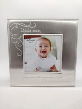 Hallmark Brushed Silver Baby Photo Frame Religious 4x4 Tabletop Nursery Retro