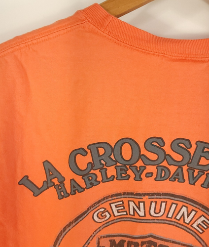 Harley Davidson La Crosse Area WI Graphic T-Shirt Men's Large Orange Distressed - 第 16/16 張圖片