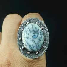Natural Dendrite Opal Oval Gemstone 925 Sterling Silver Ring Size-7 US