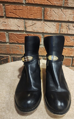 Michael Kors Black Leather Booties Buckle Strap Ankle Boots Womens Size 6.5 M