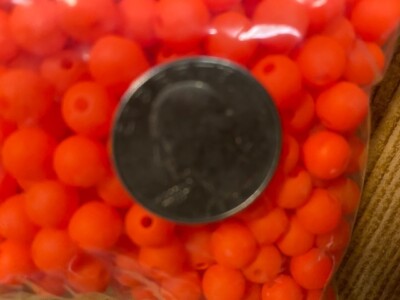 STEELHEAD, TROUT OR  SALMON FLOURENSCENT ORANGE 30 CT PACK  8 MM BEADS