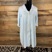 Vintage Ladies Blue White Pinstripe Seersucker Robe Lavender Stripe Trim