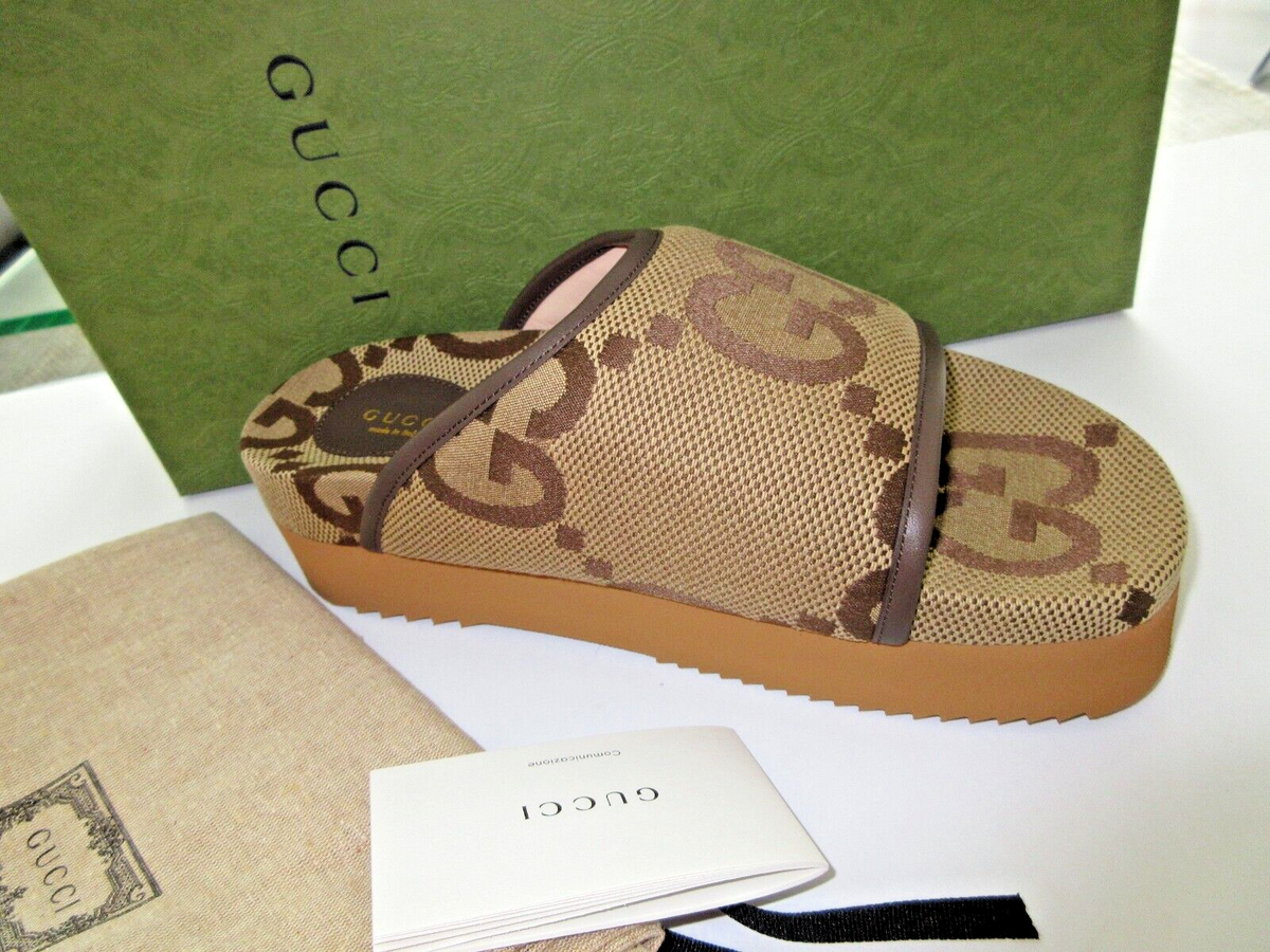 ★GUCCI ★ロゴ入りミュール ベージュ・ブラウン　サイズ7 1/2 ☆GUCCI ☆ロゴ入りミュール ベージュ・ブラウン サイズ7 1/2