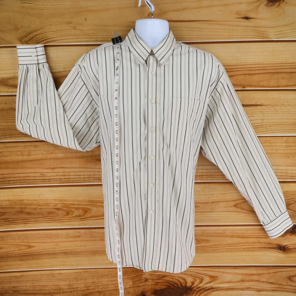 Haggar Dress Shirt Mens Size XL Ivory Striped 100% Cotton Non-Iron Point Collar - Image 3 of 4