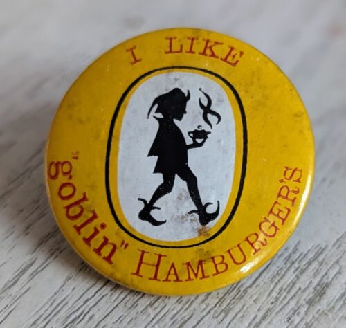 Vintage I Like Goblin Hamburger's Simpson Ready Foods Burger 70's Badge Pin P118 - Picture 1 of 4