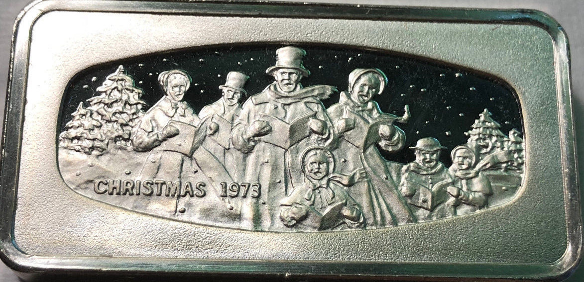 1973 Christmas Franklin Mint Silver Bar 2.29 Ounce of Sterling