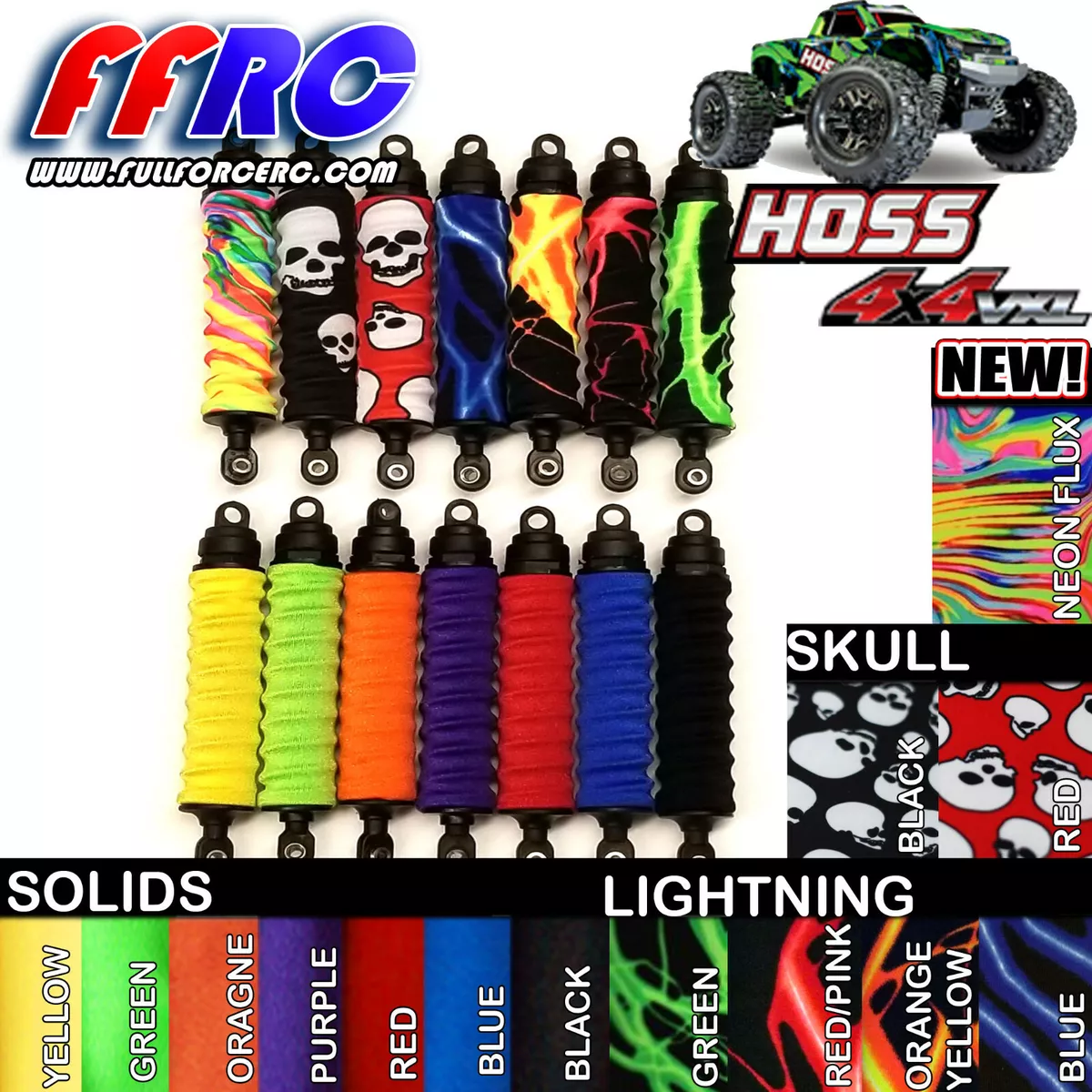 FULLFORCE RC ORIGINAL SHOCK BOOTS FOR TRAXXAS HOSS 4 PCS 14 COLORS