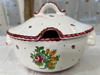 Vintage Gmundner Keramik  Rose Floral Austrian Made Soup Tureen With Lid