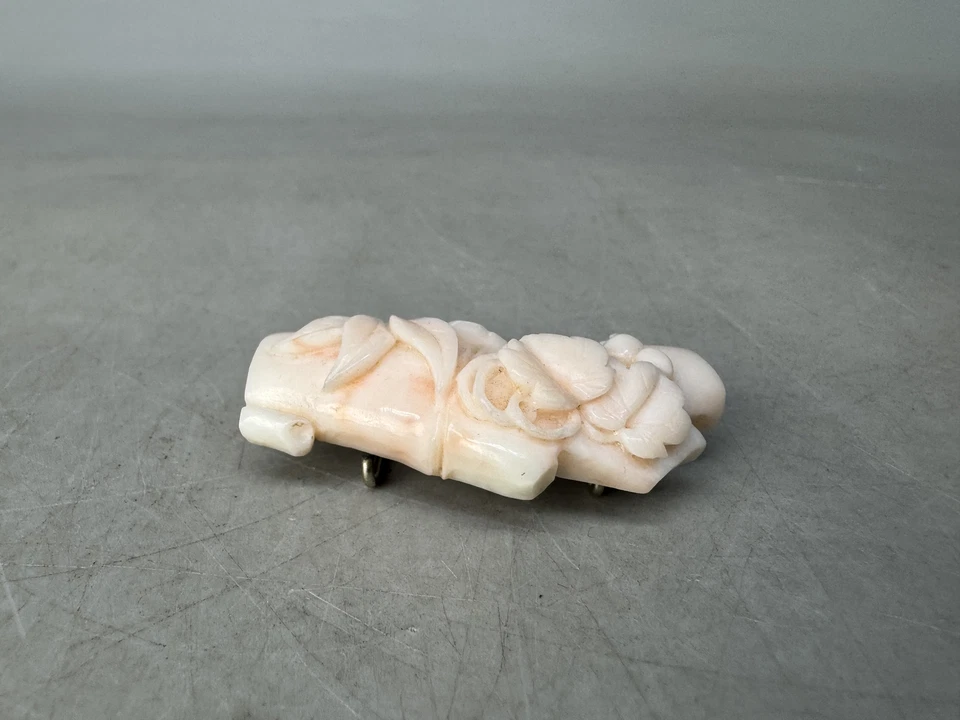 Y8973 OBIDOME Blanco Coral Faja Clip Broche Grabado Japón Antiguo Kimono Pin Foto 4 de 4