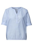 Street One Bluse Chambray 44 Blau Split Neck Elastiksaum Damenoberteil