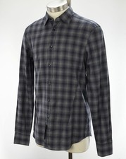 ERMENEGILDO ZEGNA Navy Gray Check DROP 8 Slim Lightweight Cotton Shirt 15.75 NWT