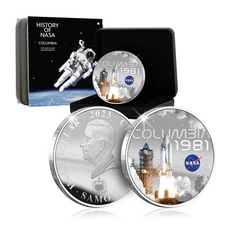 NASA 50mm Silver Plated Coin 2023 Samoa Half Dollar Limited Edition - Columbia