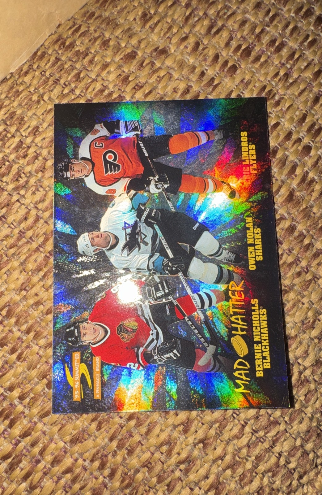 1995-96 Pinnacle Summit - Mad Hatter Eric Lindros, Owen Nolan, Bernie Nicholls 