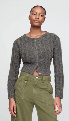 GAP x Cult Gaia L Cropped Cable-Knit Cardigan Sweater Gray Large #562908