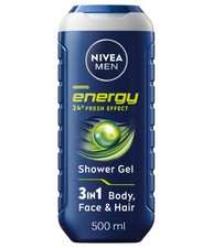 NIVEA MEN Energy Shower Gel (500 ml) Moisturising 3 in 1 Body Wash for Men with 6.38 per litre