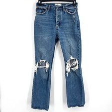 Abercrombie  Fitch Women's 4/27 The Dad High Rise Distressed Blue Denim Jeans