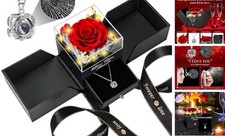 Preserved Real Rose with Heart I Love You Necklace -Eternal Flowers Rose Red