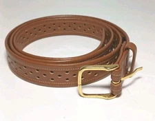 Pierre Cardin Skinny Belt Brown Laser Cut Leather Classic Casual Preppy Waist 
