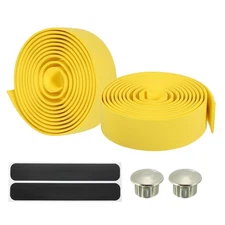 2 Pcs Bike Handlebar Tape EVA Handle Wraps Silver Plugs Yellow