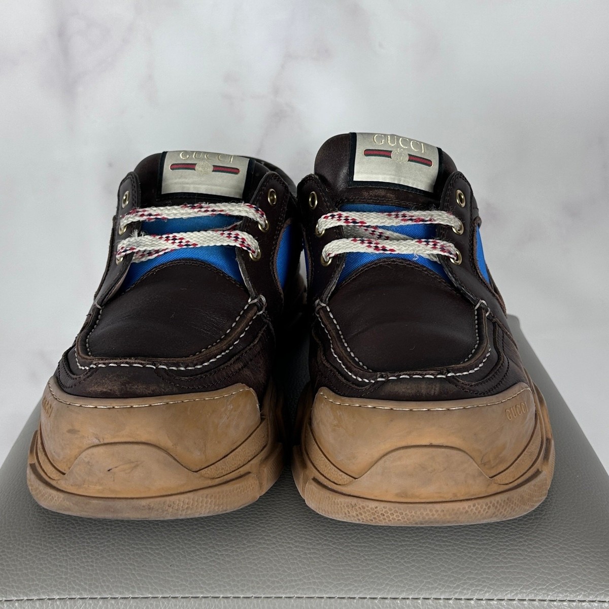 Gucci Boatrek Sneaker Brown Leather Size 7 Designer Boat Trek Shoe
