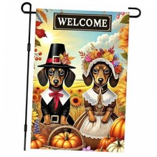Thanksgiving Fall Garden Flag 12x18 Inch Welcome Flag Double Sided Dachshund