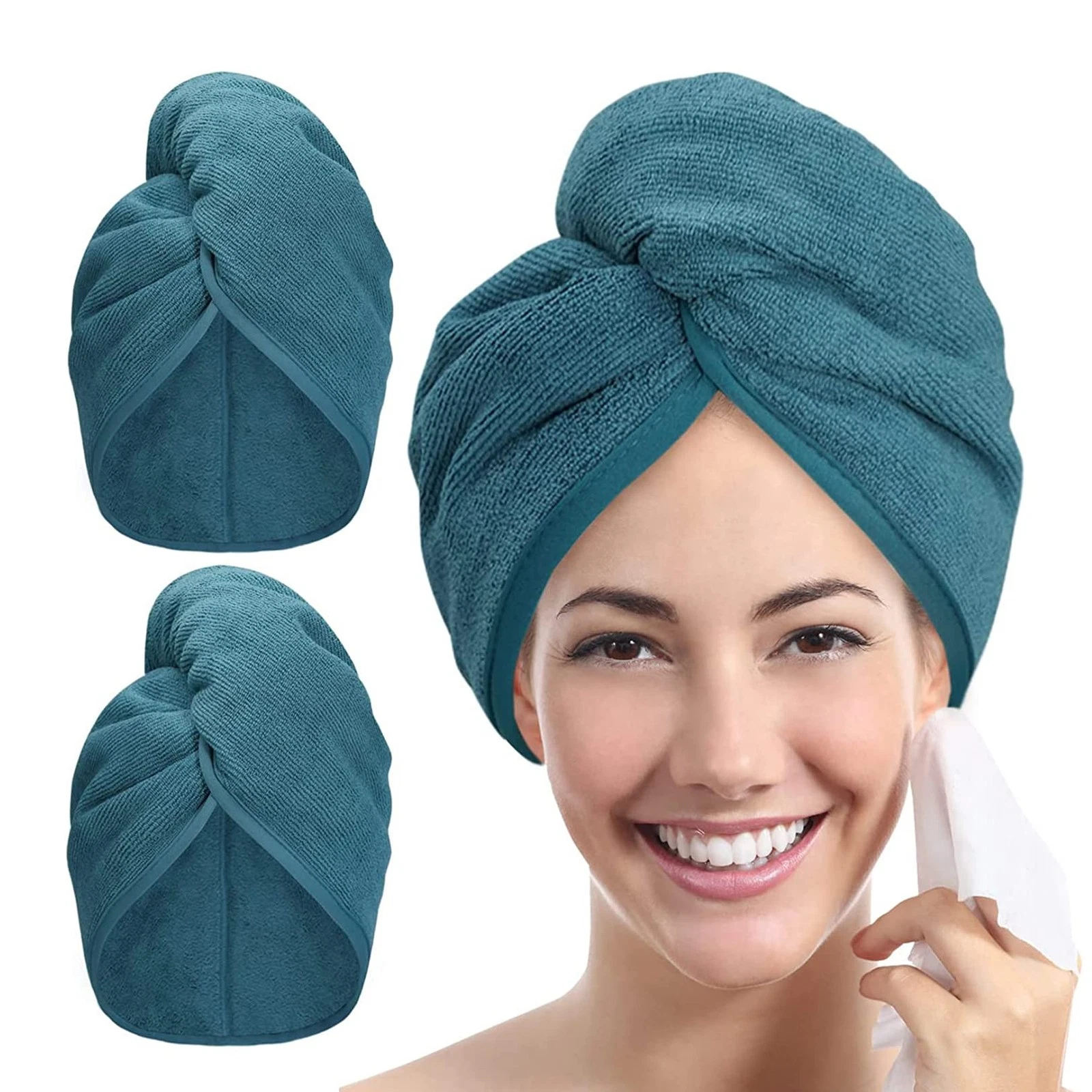 YoulerTex Microfibre Hair Towel Wrap: 2Pack 10 inch X 26 inch, Haze Blue