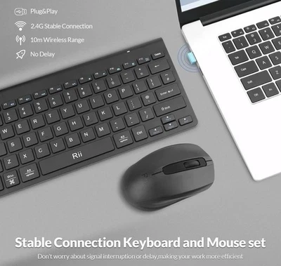 Rii 2.4G Wireless Ergonomic Keyboard & Mouse Set QWERTY English Black - Image 1 of 3