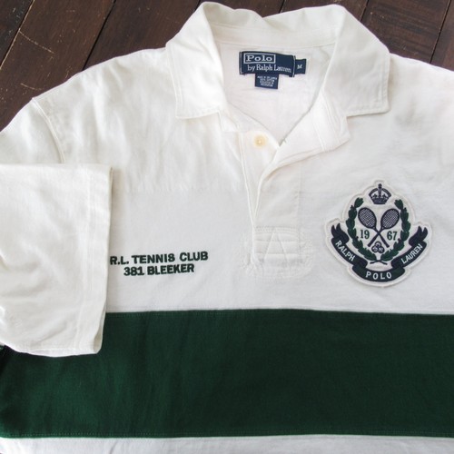 Vintage Polo Ralph Lauren Poloshirt Herren Medium Tennis Club Bleeker Elfenbein Grün