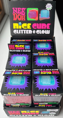 *NEW* NeeDoh NICE CUBE Glitter & Glow Super Solid Squish Toy BLUE! L@@K