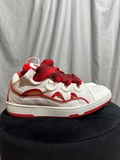 LANVIN Curb Panelled Lace-up Sneakers In White and Red Men's Size 10