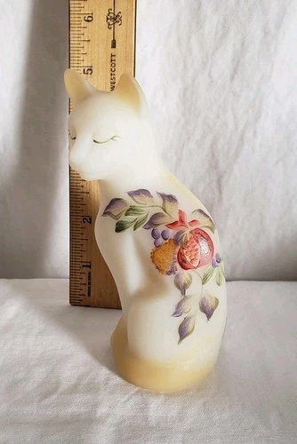 Fenton Art Glass  Satin Burmese Cat Figurine Hand Painted